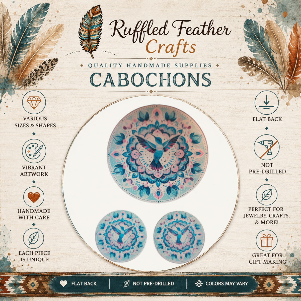 Hummingbird Mandala Round Cabochon