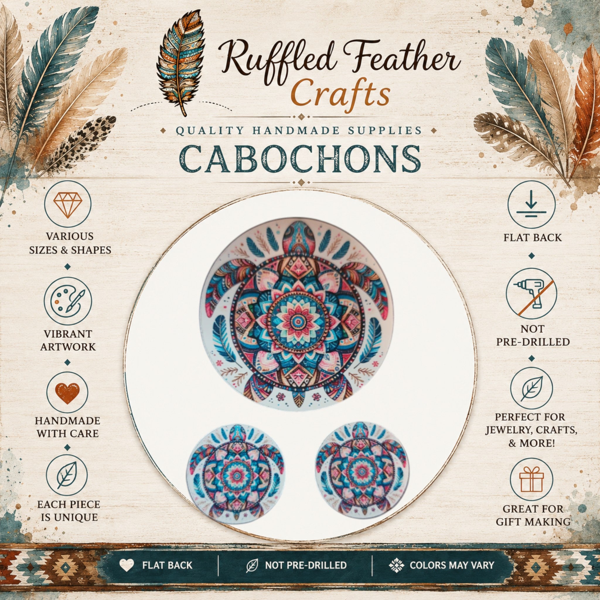 Turtle Mandala Round Cabochon