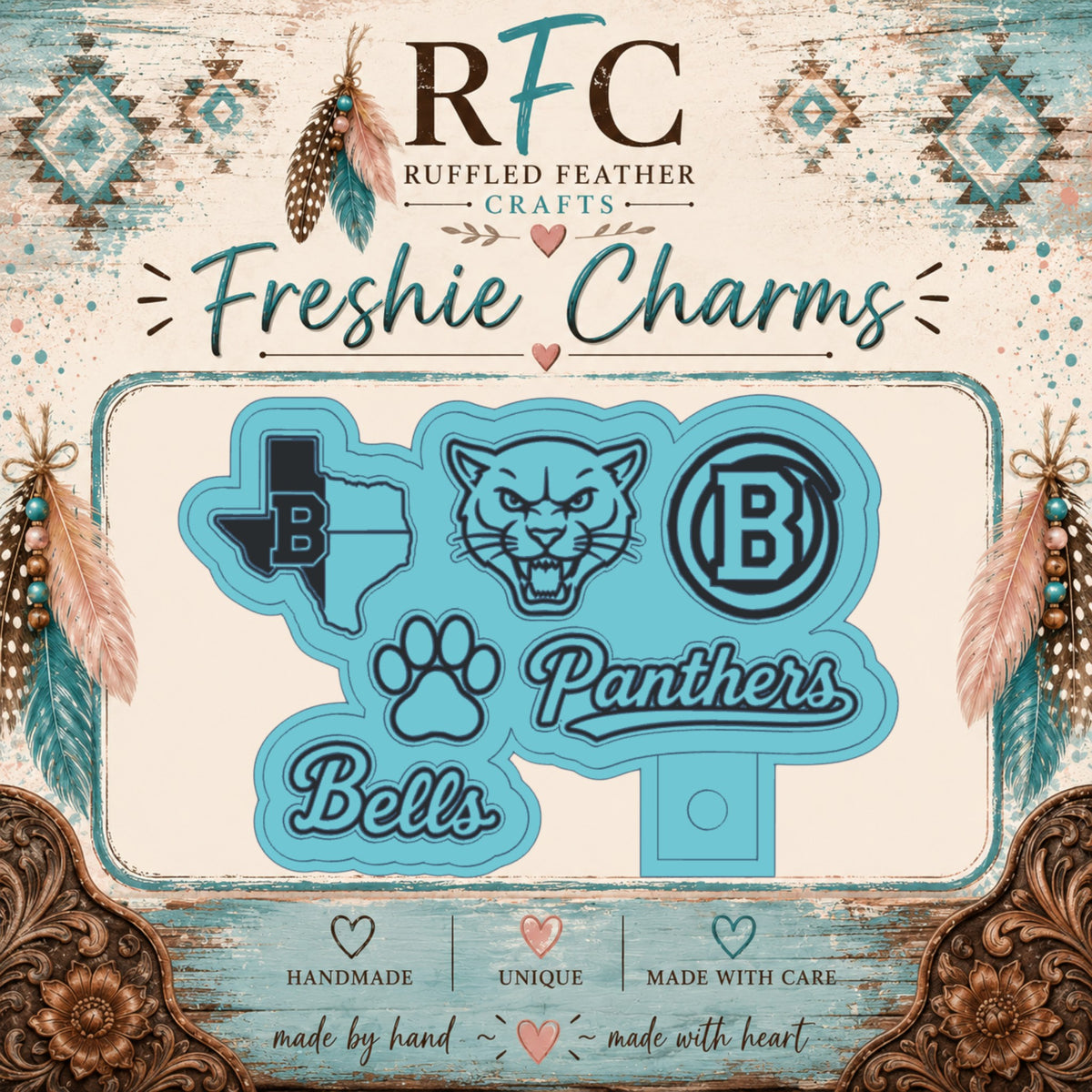 Bells Panthers School Spirit Freshie Charm Set | Mini Scented Car Freshies