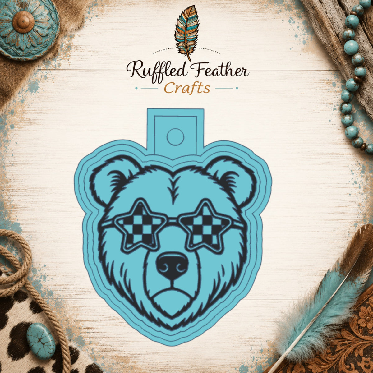Bear Mascot with Checkered Glasses Freshie Mold