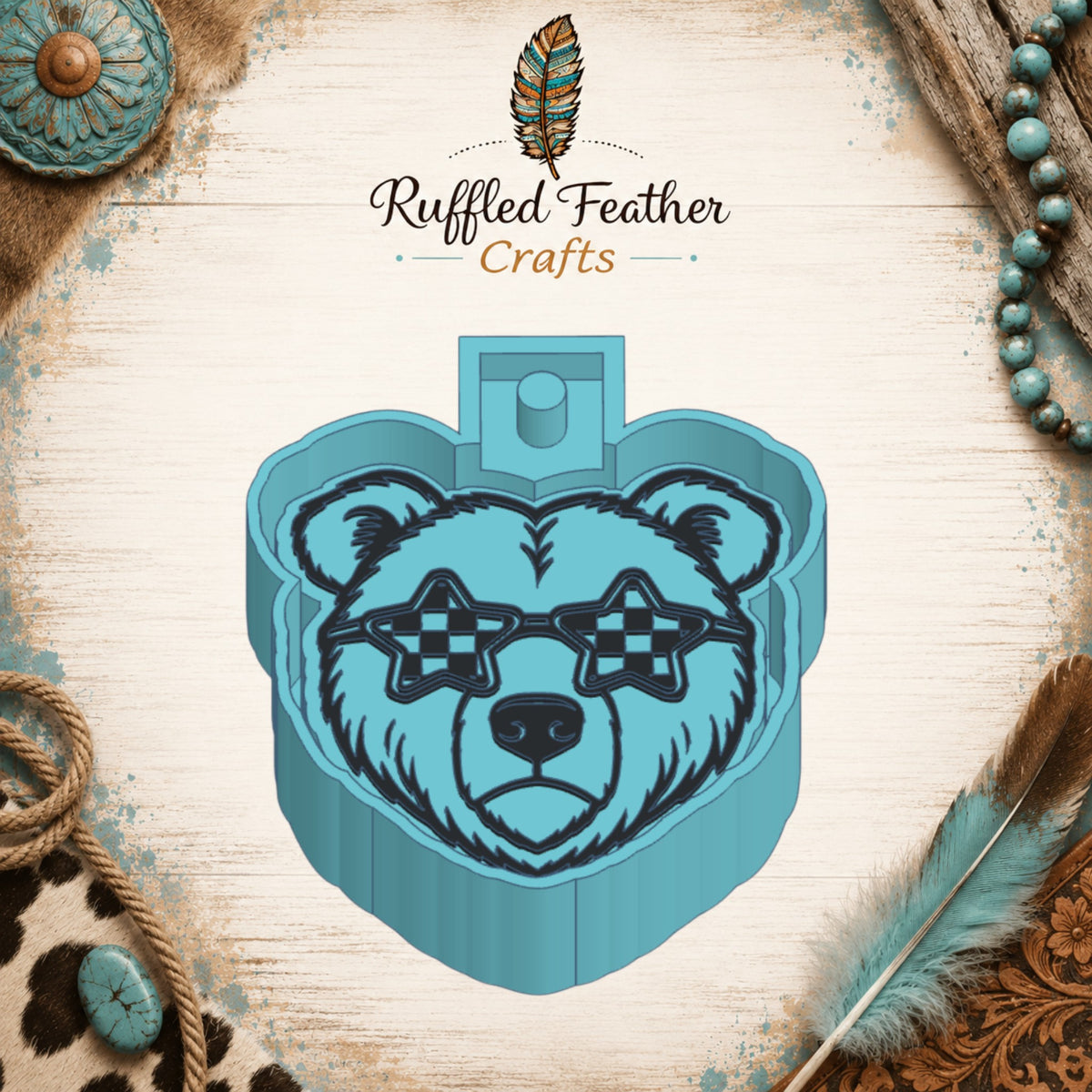Bear Mascot with Checkered Glasses Freshie Mold