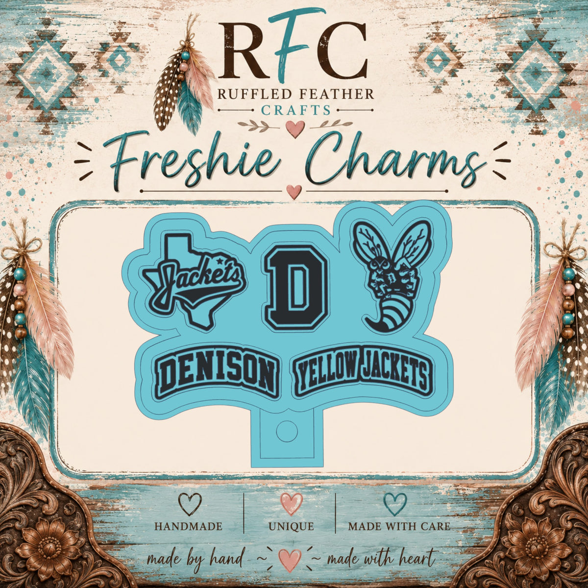 Denison Yellow Jackets Freshie Charm Set | 5 Mini Scented Car Freshies