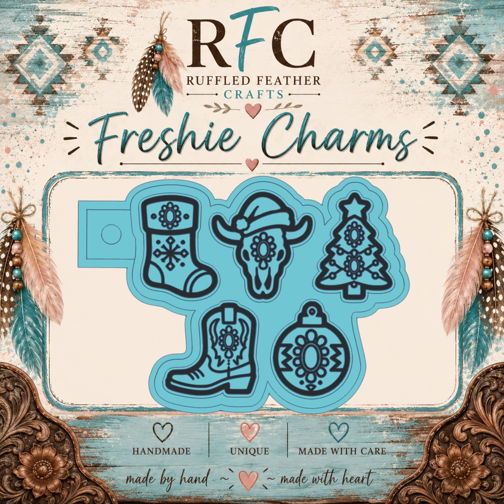 Western Christmas Freshie Charm Set | 5 Mini Scented Car Freshies