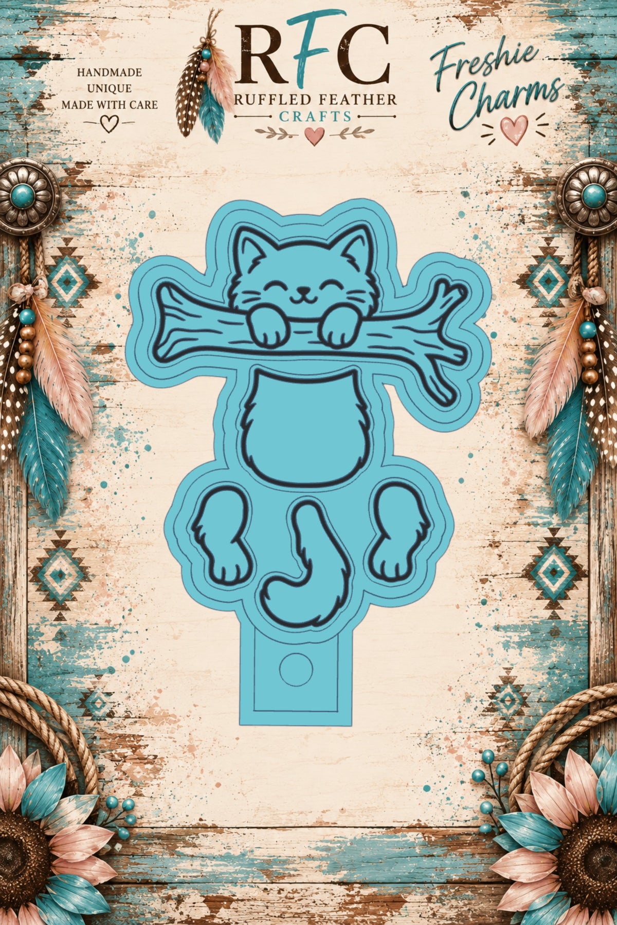 Cat Hanging from Branch | Articulated Silicone Freshie Charm Mold