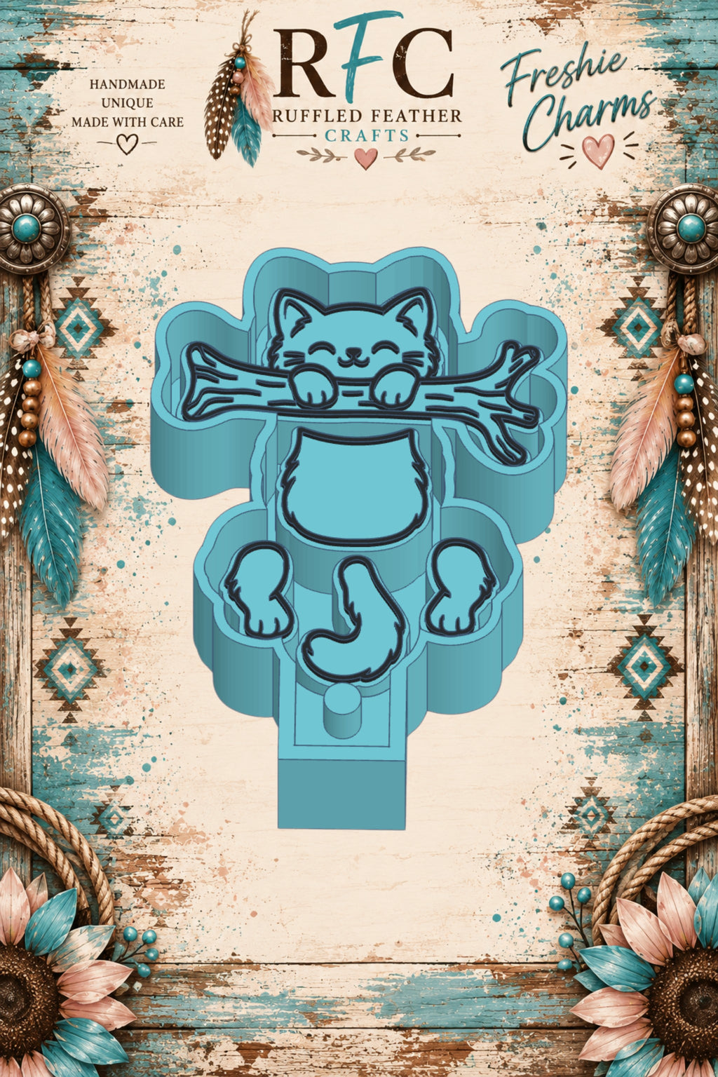 Cat Hanging from Branch | Articulated Silicone Freshie Charm Mold