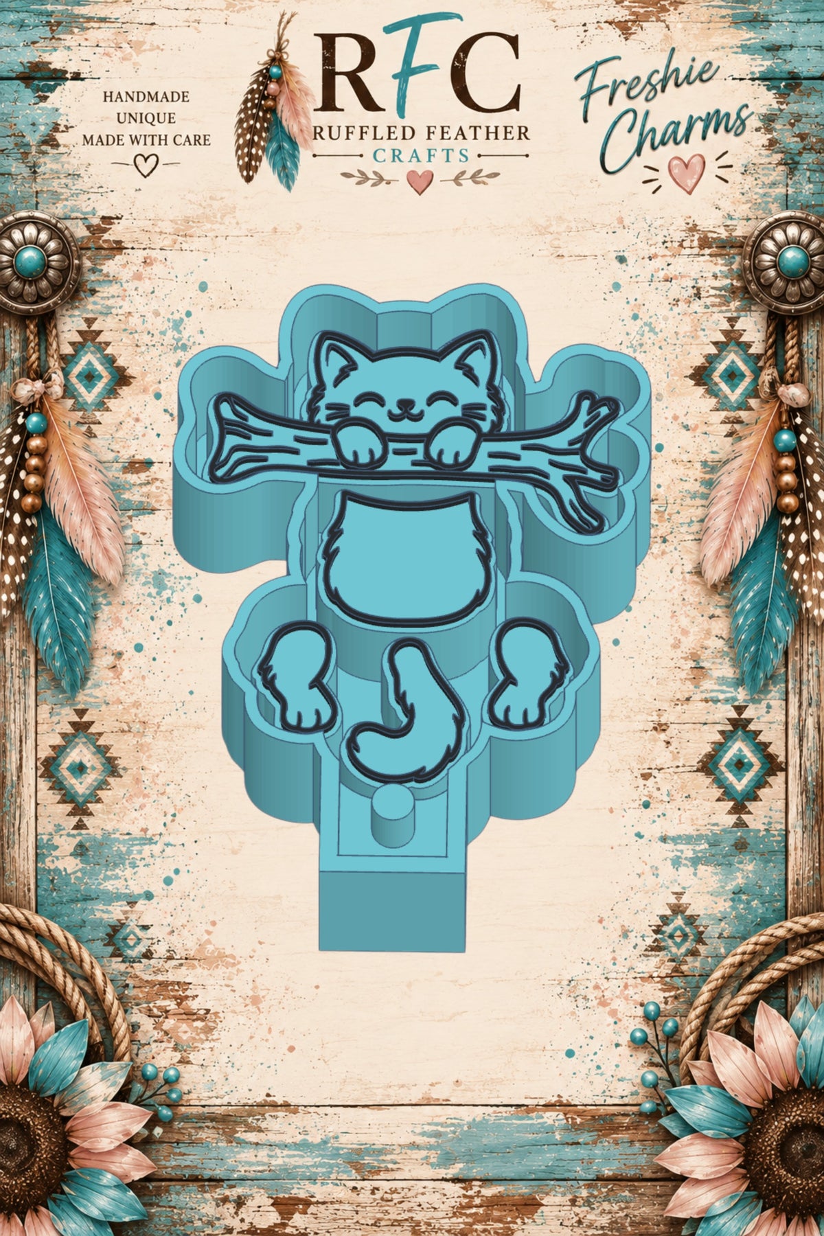 Cat Hanging from Branch | Articulated Silicone Freshie Charm Mold