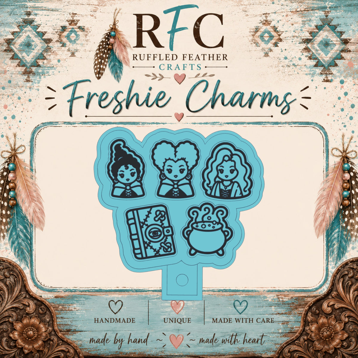 Witch Sisters Freshie Charm Set | 5 Mini Scented Freshies | Finished & Scented Freshie Charm Set