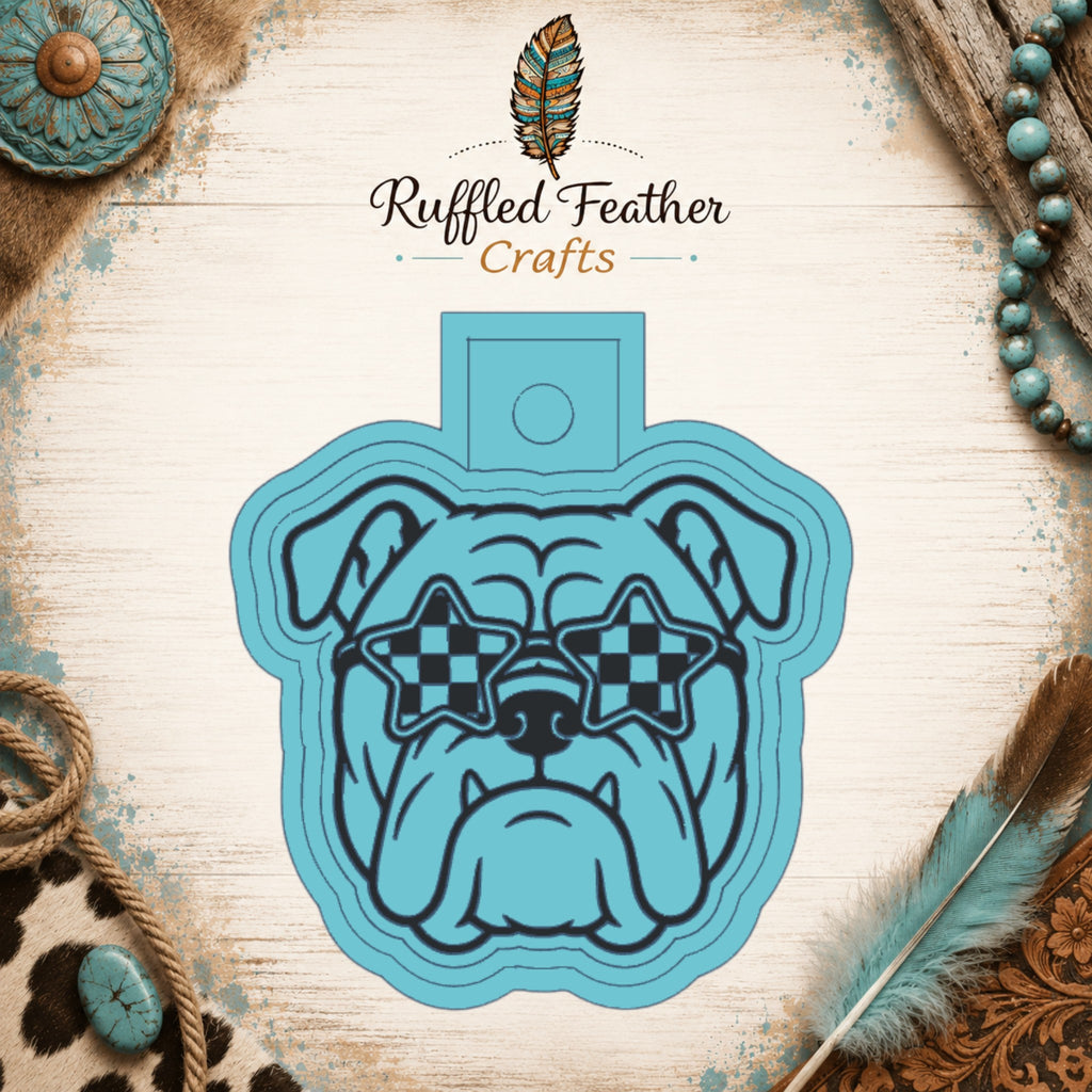 Bulldog Mascot with Checkered Glasses Freshie Mold