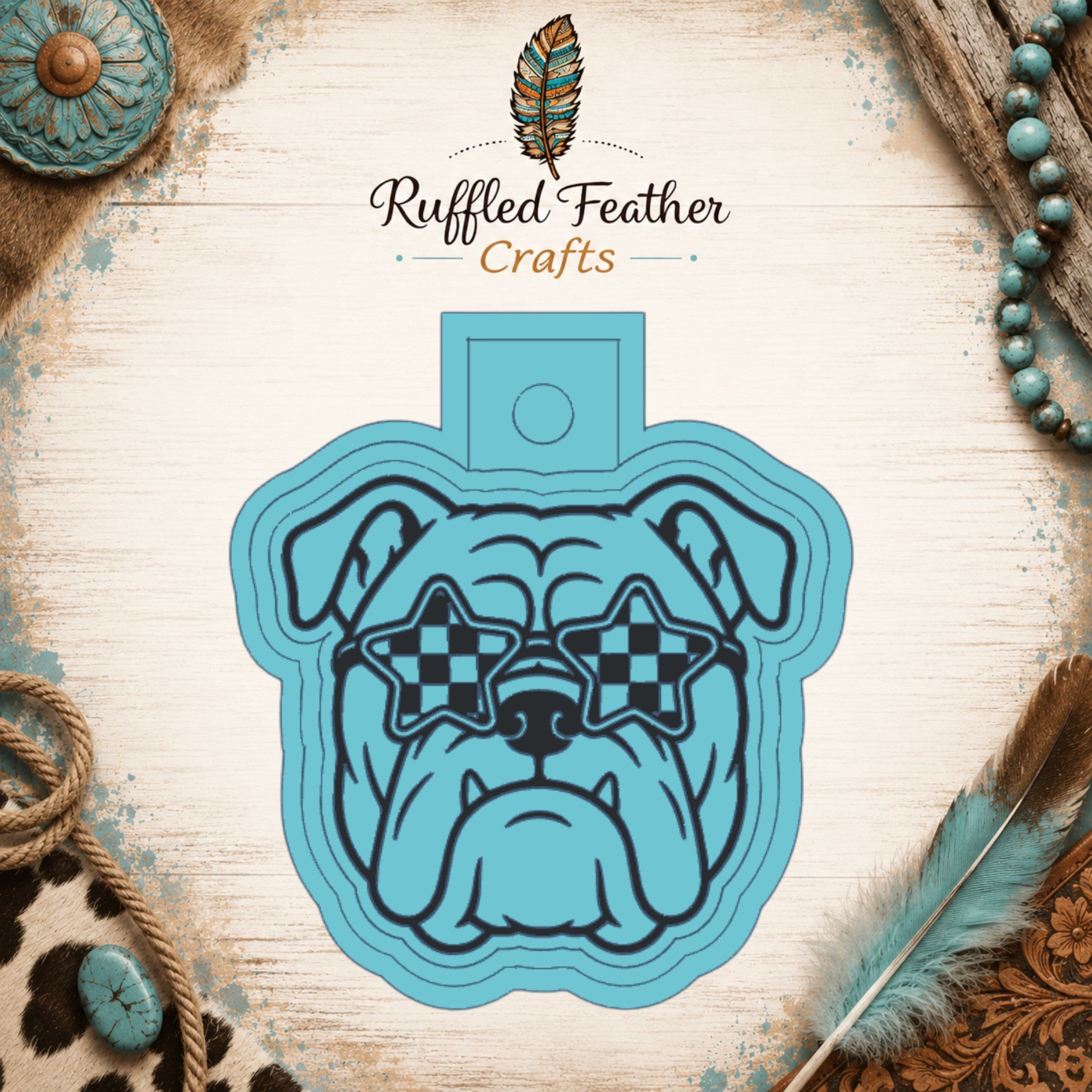 Bulldog Mascot with Checkered Glasses Freshie Mold