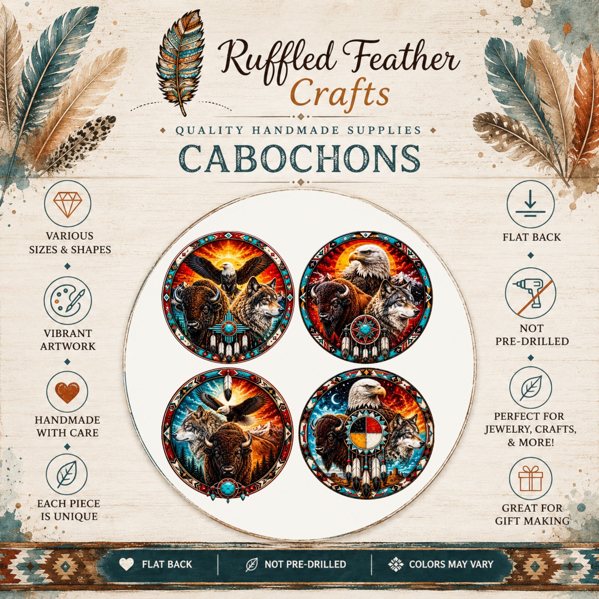 Eagle Buffalo Wolf Native Art Round Cabochons
