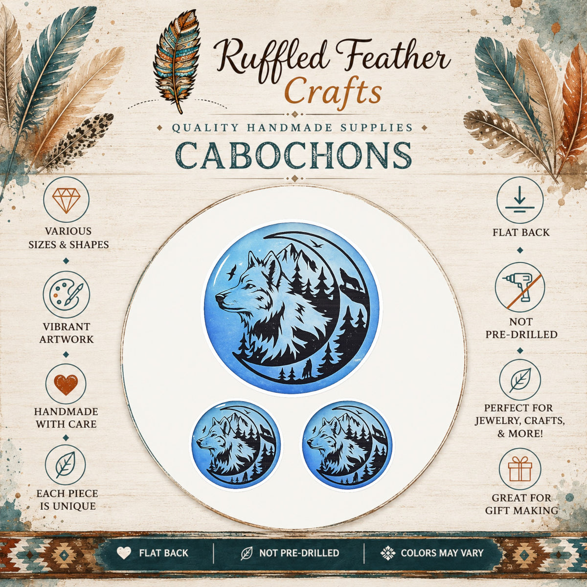 Blue Wolf Silhouette Round Cabochon