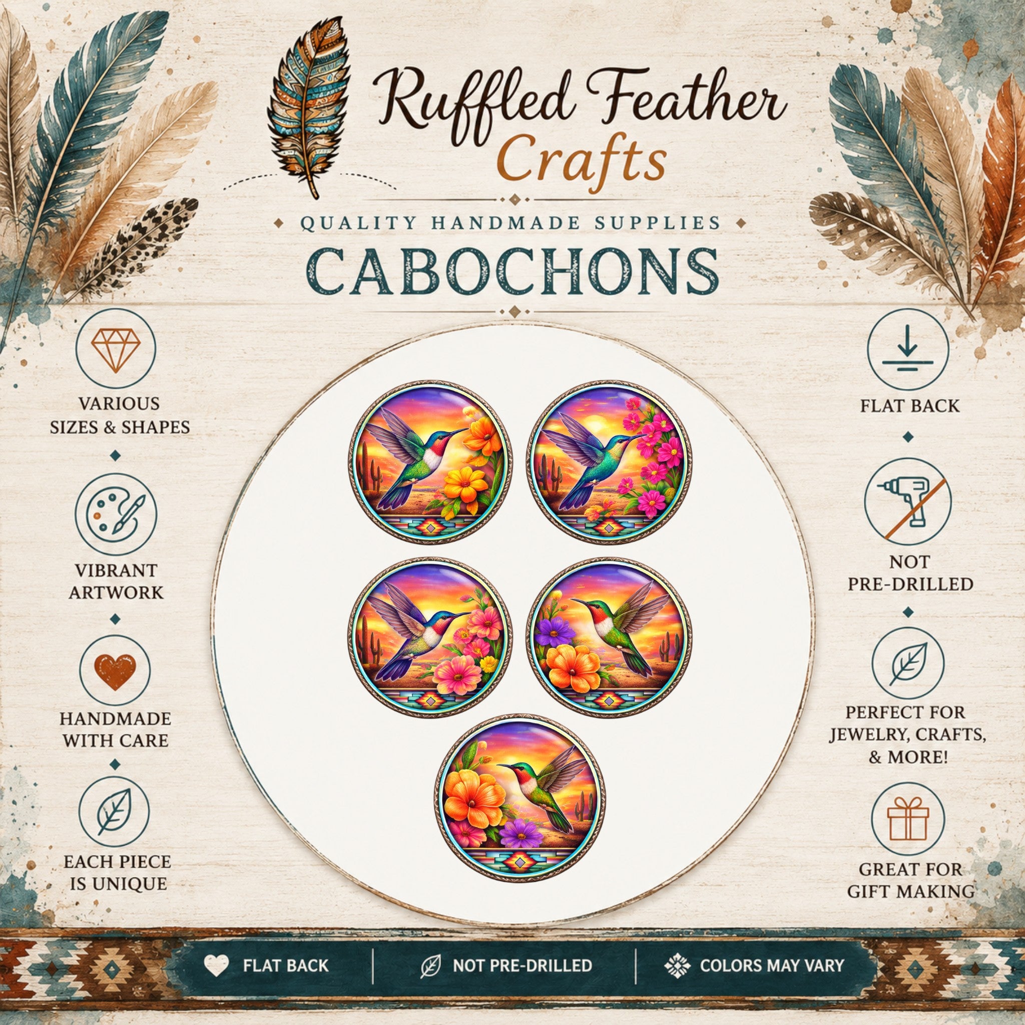 Southwest Hummingbird Round Cabochons