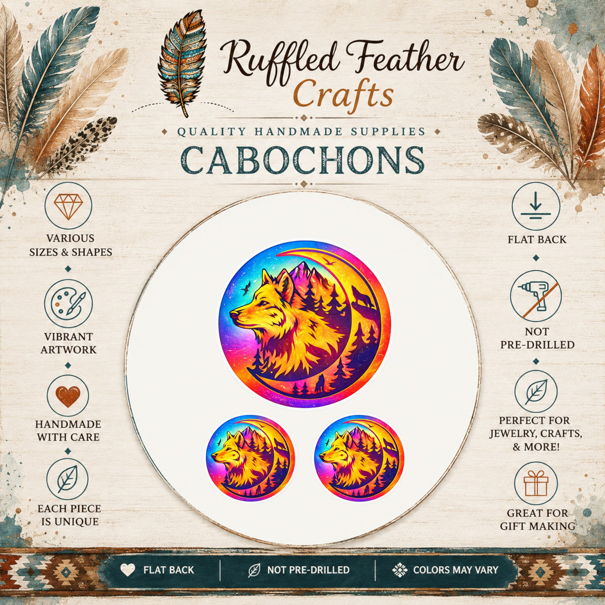 Colorful Wolf Landscape Round Cabochon