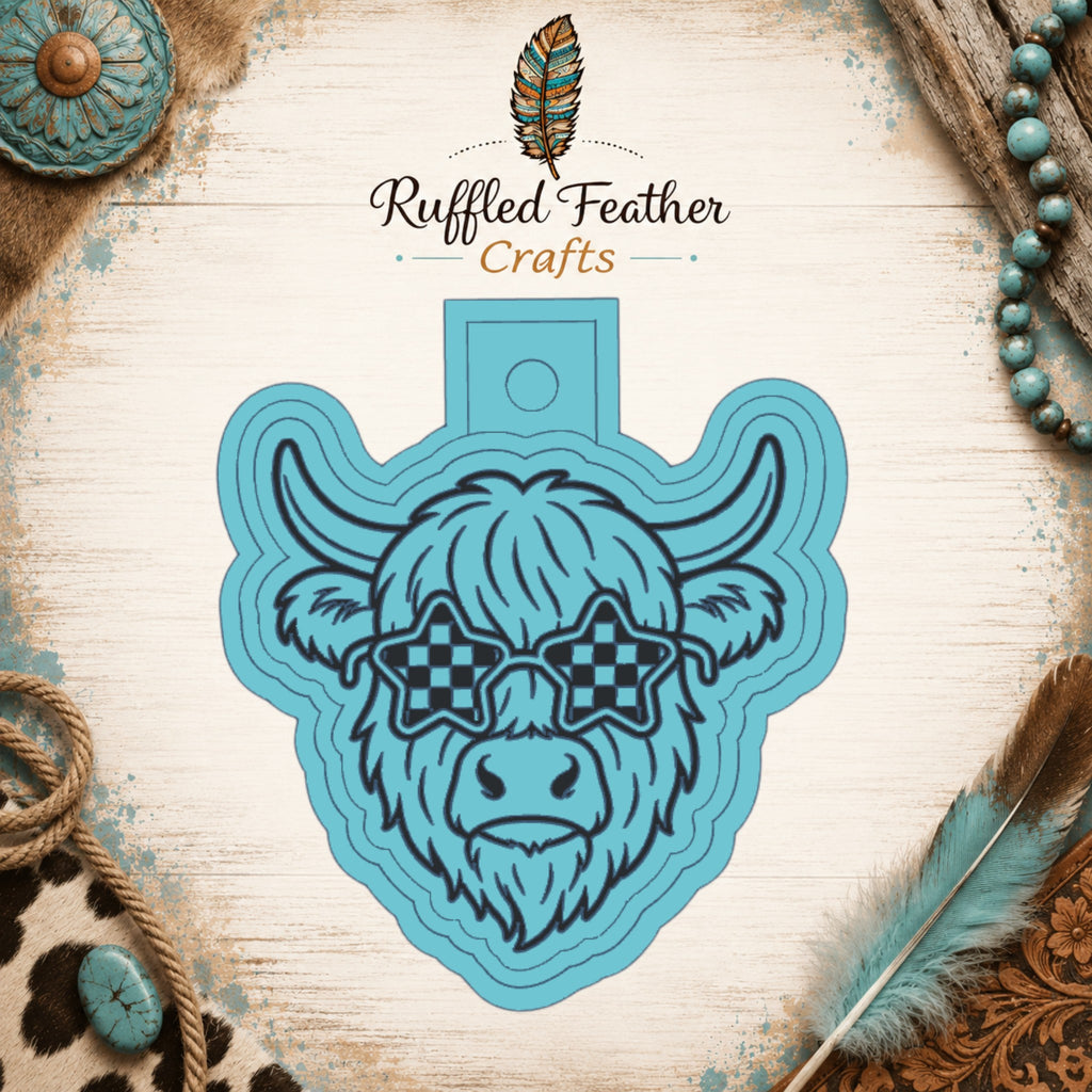 Highland Cow with Checkered Glasses Freshie Mold