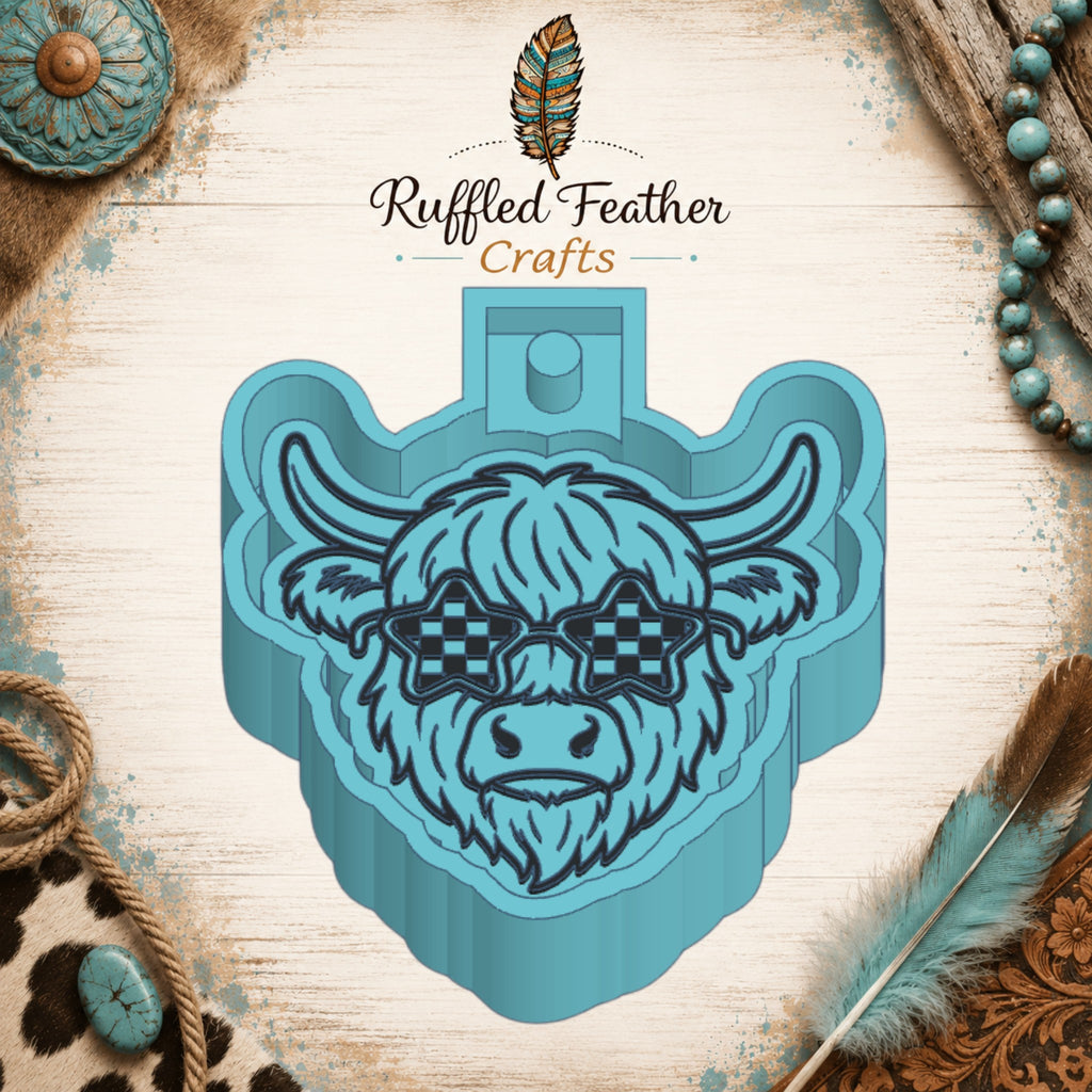 Highland Cow with Checkered Glasses Freshie Mold
