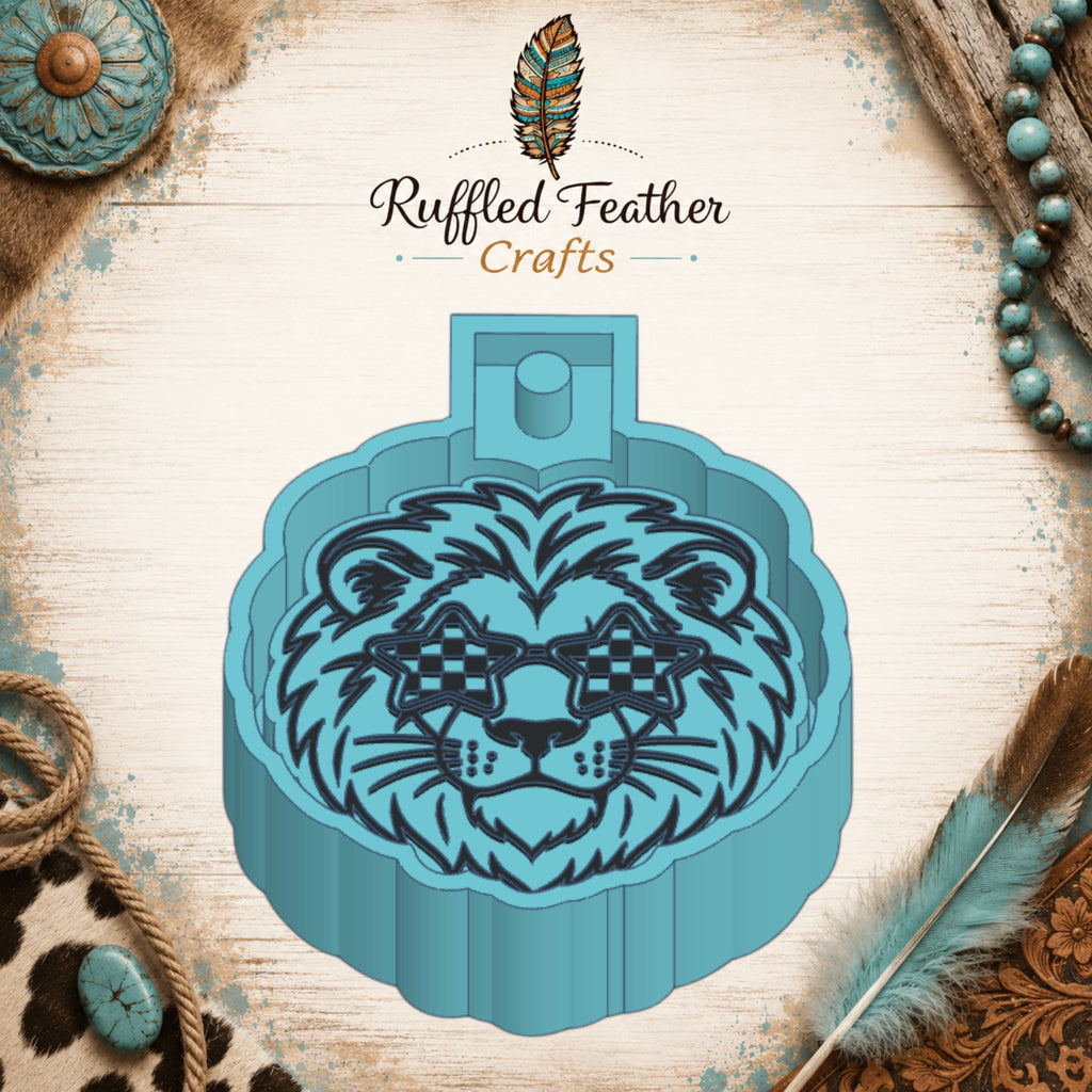 Lion Mascot with Checkered Glasses Freshie Mold