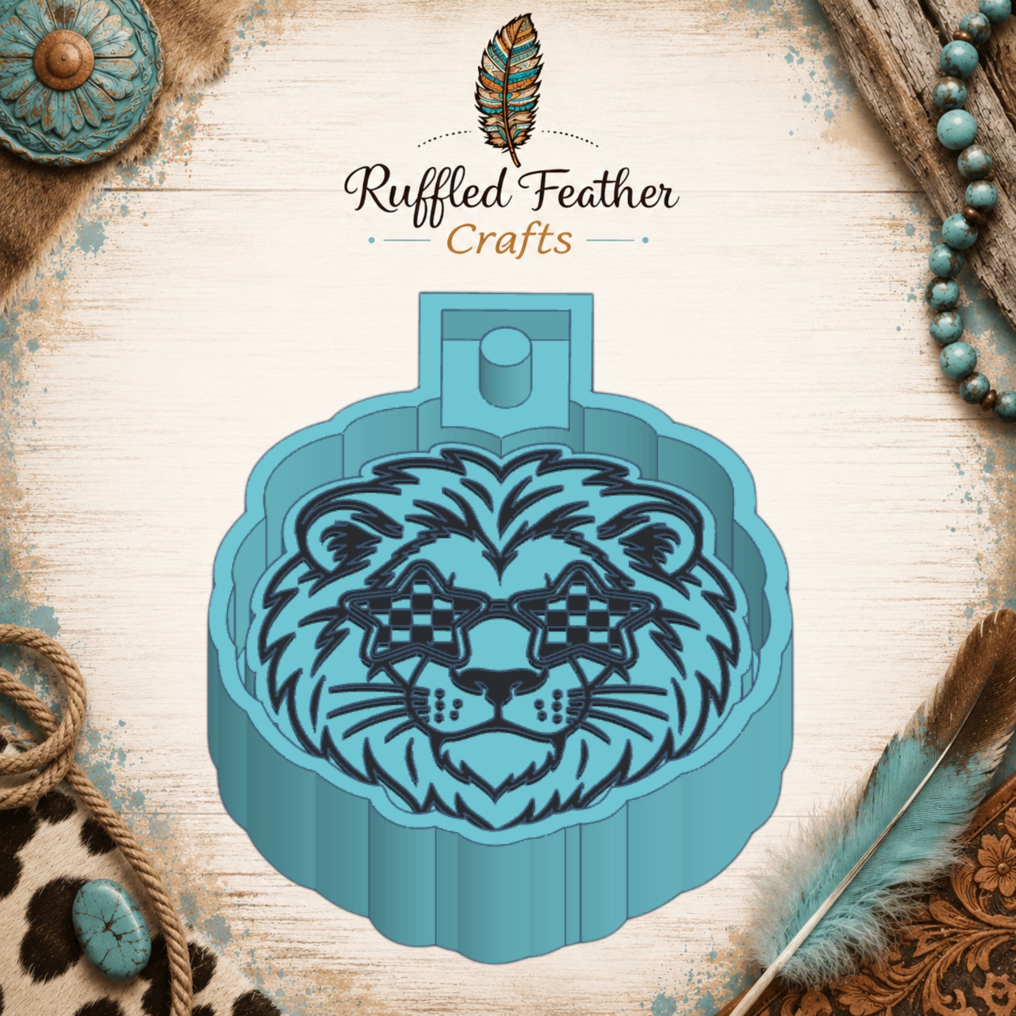 Lion Mascot with Checkered Glasses Freshie Mold