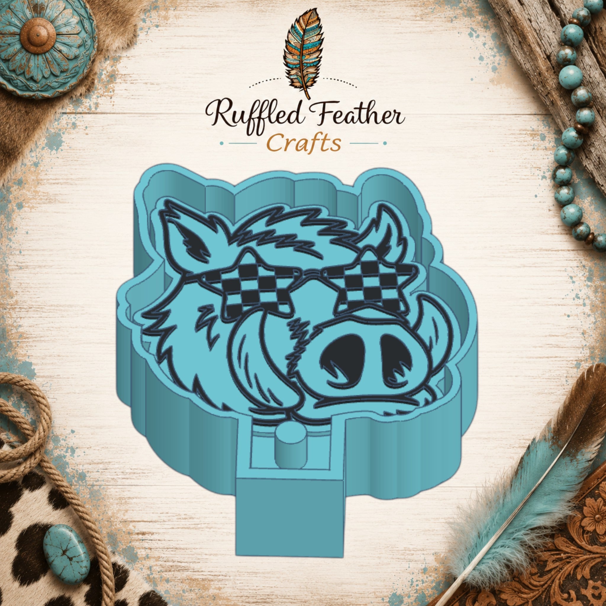 Razorback Mascot with Checkered Glasses Freshie Mold