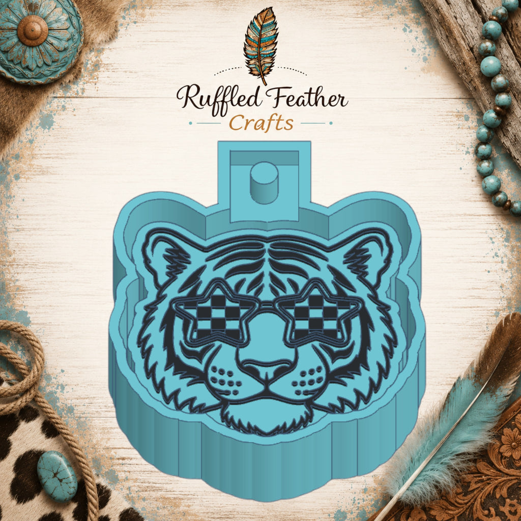 Tiger Mascot with Checkered Glasses Freshie Mold